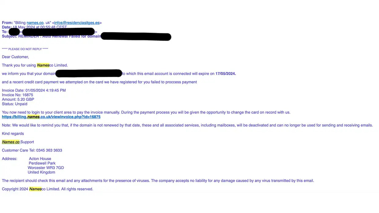 Phishing email